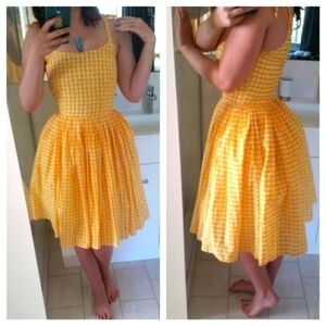 #137 Vintage Sparrow Yellow Gingham Dress Size Large
